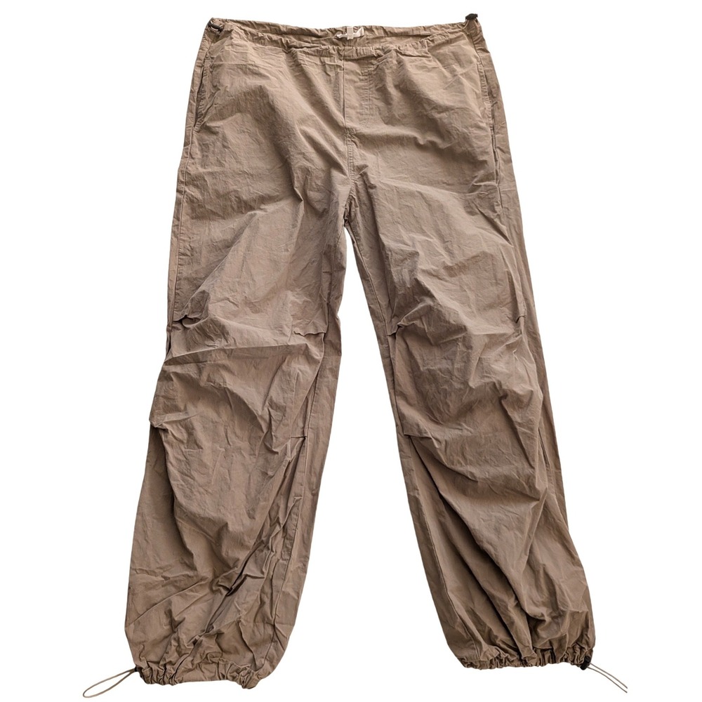 BOHME Tan Parachute Pants Wmns MED Drawstring Waist Toggle Hem Cargo Streetwear
